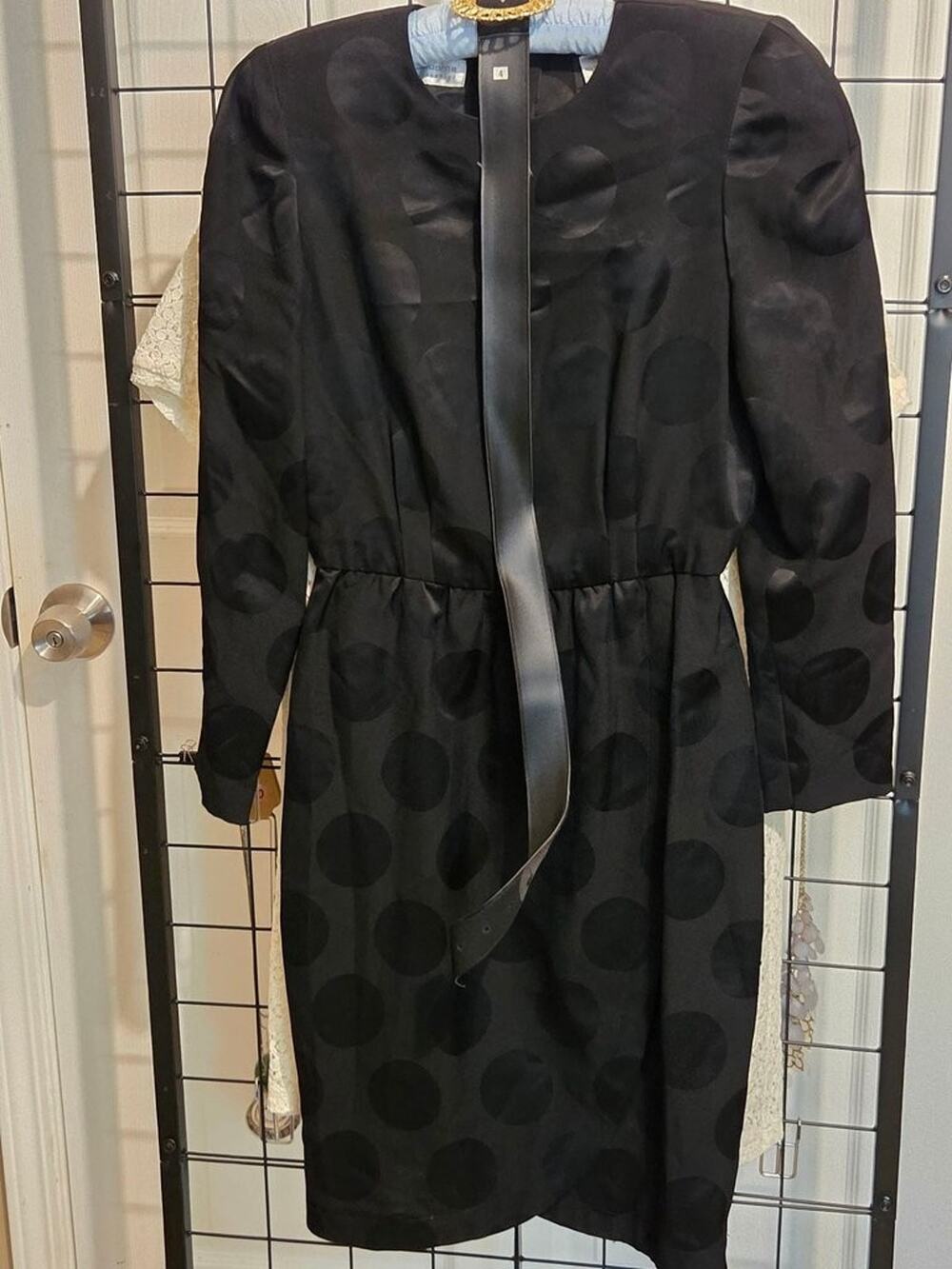Vintage 80s Liz Claiborne Black Tonal Polka Dot Secretary Dress